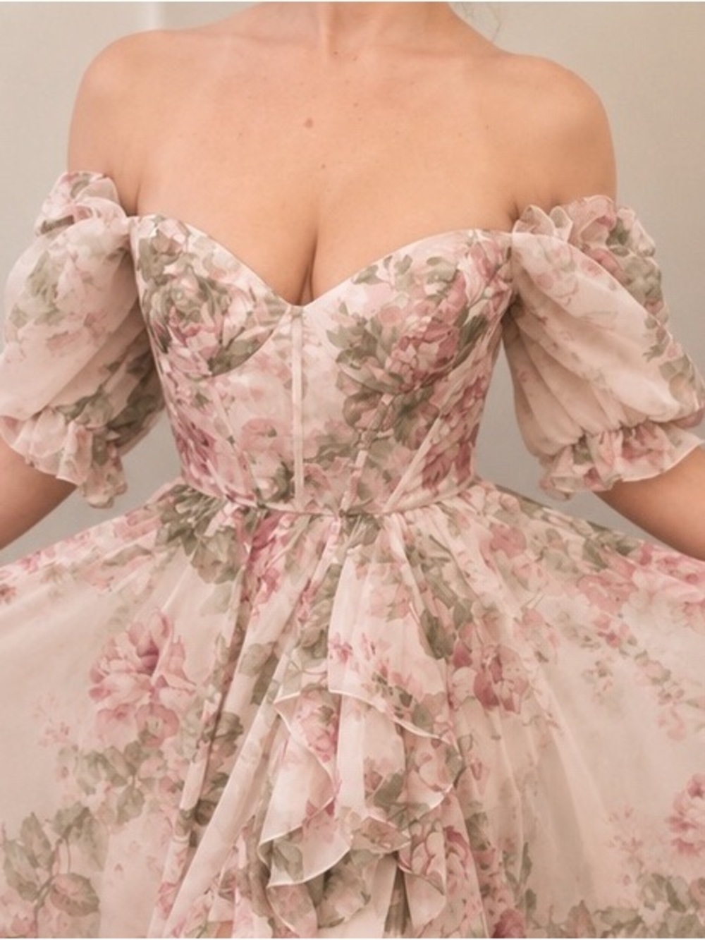 Vintage style floral ruffle prom dress or non traditional wedding dress